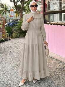 DAZY Spring Summer Casual Vacation Style Blue Long Dress For Women - Khaki - View 5