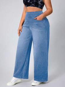 Flexra Plus Size Soft Mid-Blue Wash Stretch Denim Jeans - Light Wash - View 3