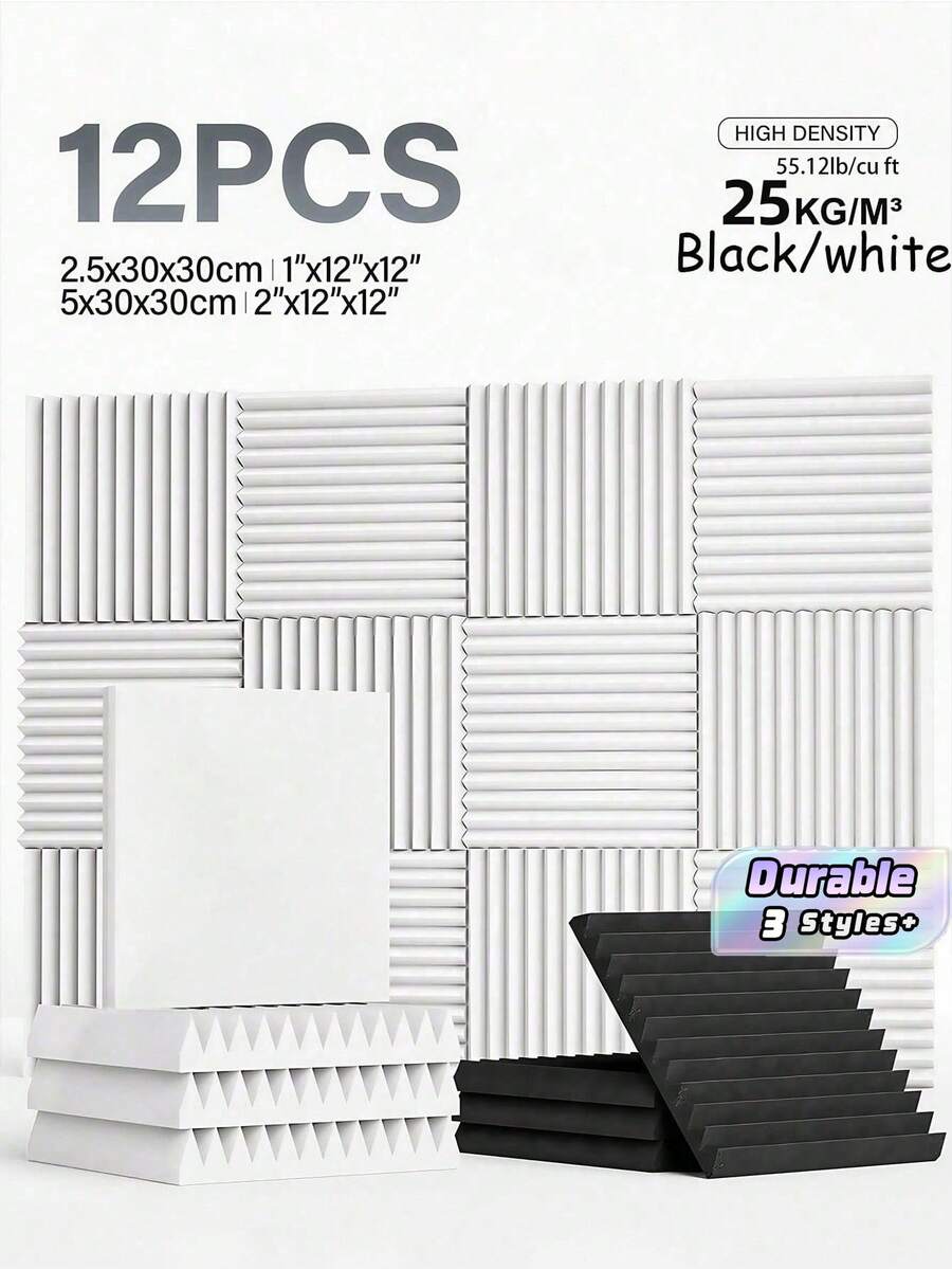 MODX [12 件] 楔形声学泡沫，用于隔音和降噪 - 12x12/12x2 英寸聚酯吸音瓷砖声学处理泡沫 - 隔音板适用于录音室、音乐室、游戏空间、播客、降噪吸音材料、吸音垫和声学处理墙贴。 - 彩色 - 查看 1