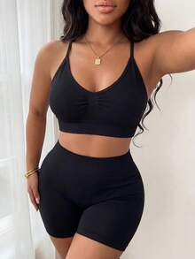 Slayform Women's Solid Color Casual Daily Travel Sports T-Shirt - Black - View 3