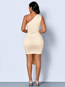 SOLERSUN Women's Summer Casual Vacation Elegant One Shoulder Sleeveless Ruched Flowy Mini Dress Y2K Short Dress Suitable For Beach Night Out Cruise Peach - Apricot - View 2