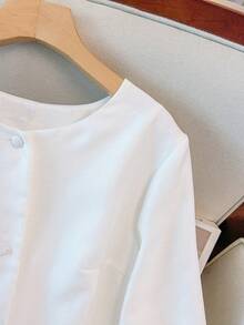 SHEIN CURVE+ Plus Size Elegant Solid Color 3D Ruffle Trim Lightweight Jacket - White - View 4