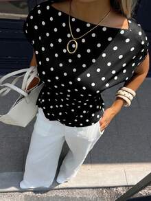 Neue modische Damen-Bluse im Pendlerstil mit geraffter Taille, asymmetrischem Saum und kurzen Ärmeln, eleganter Damen-Pullover mit geraffter Taille - Schwarz - Übersicht 4
