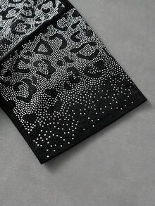 ROMWE MEN Street Life Leopard Print Rhinestone Fashion Streetwear Men's T-Shirt - Black - View 4