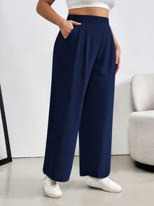 Shapeblank Plus Size Women Mint Green High Waist Pencil Pants Fall - Navy Blue - View 5
