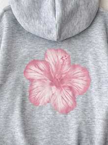 SHEIN 少女花卉印花連帽休閒日常秋季衛衣 - 粉色 - 查看 8