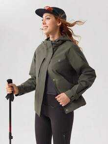 OutZeal Women Outdoor Jacket Solid Color Hiking Camping Hooded Jacket With Pockets - Army Green - View 4