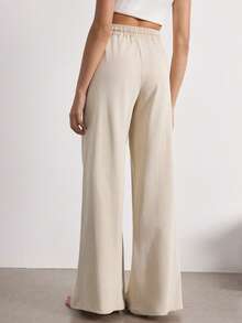 SHEIN Women's All-Season Basic Casual Fashion Minimalist Light Khaki Straight Leg Loose Fit Long Pants - Khaki - View 2
