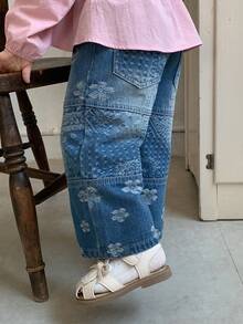 Dazy Kids Infant/Toddler (Girl) Washed Patchwork Korean Style Versatile Denim Jeans Fall - Blue - View 2
