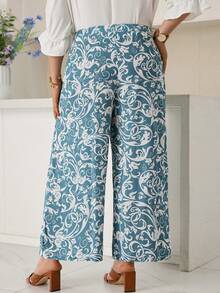 Rosumi Women's Plus Size Printed Wide Leg Long Pants Fall - Multicolor - View 3