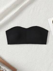 SHEIN 青少年女孩黑色羅紋時尚極簡舒適抹胸上衣 - 黑色 - 查看 10