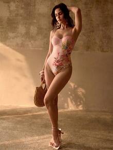 MOTF PREMIUM EXQUISITO TRAJE DE BAÑO DE UNA PIEZA CON ESTAMPADO FLORAL PARA MUJER PARA VACACIONES EN LA PLAYA - Rosa Pálido - Ver 6