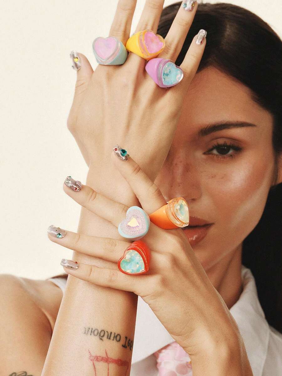 Popjeli 1 Cincin Resin Cinta Berwarna-warni, Perhiasan Musim Panas yang Lucu dan Menawan untuk Wanita dan Anak Perempuan, Cocok untuk Ditumpuk di Pantai dan Tepi Laut. - Berapa harganya? - View 1