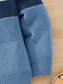 SHEIN 兒童小男孩條紋圓領長袖休閒秋冬毛衣 - 彩色 - 查看 5