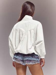 MUSERA Funnel Neck Batwing Sleeve Ruched Jacket Spring Summer Cute Sexy Streetwear Night Out Ballet Sleeze - White - View 4