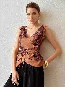 MOTF PREMIUM WOMEN'S FLORAL PRINT SLEEVELESS TOP - Mocha Brown - View 6