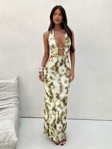 Aloruh Elegantes, sexy Damen-Strandkleid für den Urlaub, figurbetont, lang, mit vorderem Cutout, Perlendekor und Zebramuster - Verschiedenfarbig - Übersicht 5