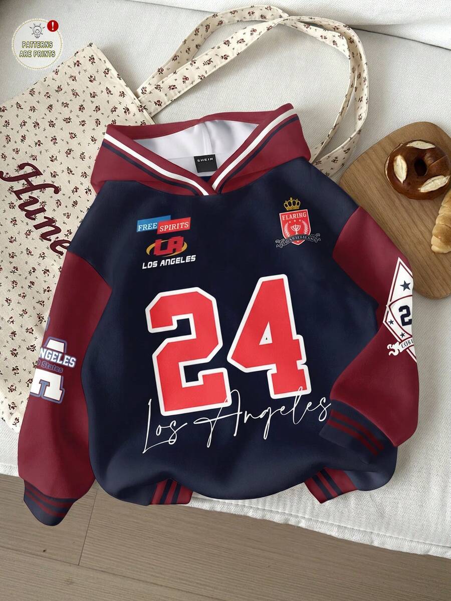 Divinelle 女款休閒美式復古連帽衛衣,女款秋冬服飾,美式學院風,拼色設計,街頭風,適合日常通勤、約會、聚會、秋冬、夏季、聖誕節、新年、感恩節、派對、婚禮、海灘、畢業典禮,優雅休閒外出穿搭 - 彩色 - 查看 1