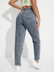 SHEIN ICON Casual Daily Washed Tapered Jeans - Dusty Blue - View 2