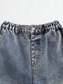 SHEIN 青少年女孩牛仔褲 秋季新品復古淺藍色，寬鬆版型，輕量柔軟牛仔布料舒適穿著，時尚女孩必備，簡約休閒風格適合四季，完美適用於日常穿著、拍照、購物、外出、派對等，新品青少年女孩牛仔褲 - 中等水洗藍 - 查看 7