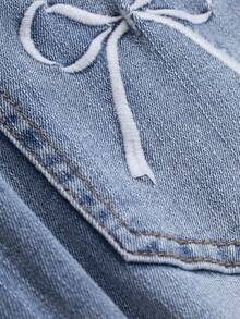 DAZY Quần Jeans Denim Xòe Rửa Thường Ngày Có Thiết Kế Nơ Cho Nữ - Màu xanh lam - Xem 7