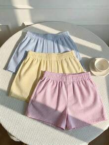 Comfortcana 3件組舒適女款短款休閒短褲，梭織面料，適合日常穿著，迷彩印花短褲套裝 - 彩色 - 查看 2