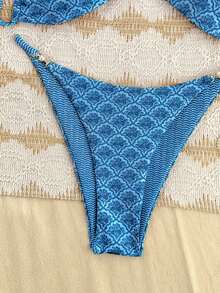 Swim Mod 女款海灘度假印花隨機仿珍珠裝飾性感比基尼兩件式泳衣套裝 - 彩色 - 查看 4