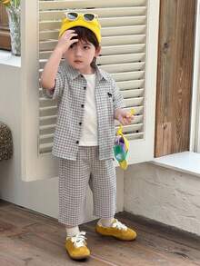 DAZY Infant (Boy) Turn-Down Collar Striped Korean Style Shirt Set - Grey - View 3