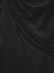KSTM Gathered Neckline Plunge V Mini Dress Satin Sleeveless A-Line Party Summer Evening Short Dress - Black - View 5