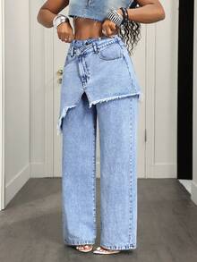 BamGleam Casual Y2k 2000s Comfortable Wrap Women's Jeans Night Out Aqua Blue Summer - Blue - View 3