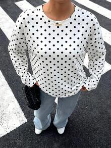 Muchica 女款休閒極簡復古波點寬鬆露背繫帶長袖T恤，適合外出、返校、街頭風、露背上衣、秋季上衣，適用日常通勤、聚會、秋冬/夏季、聖誕節、新年、感恩節、派對、婚禮、海灘、畢業典禮、優雅、約會、情人節 - 彩色 - 查看 2