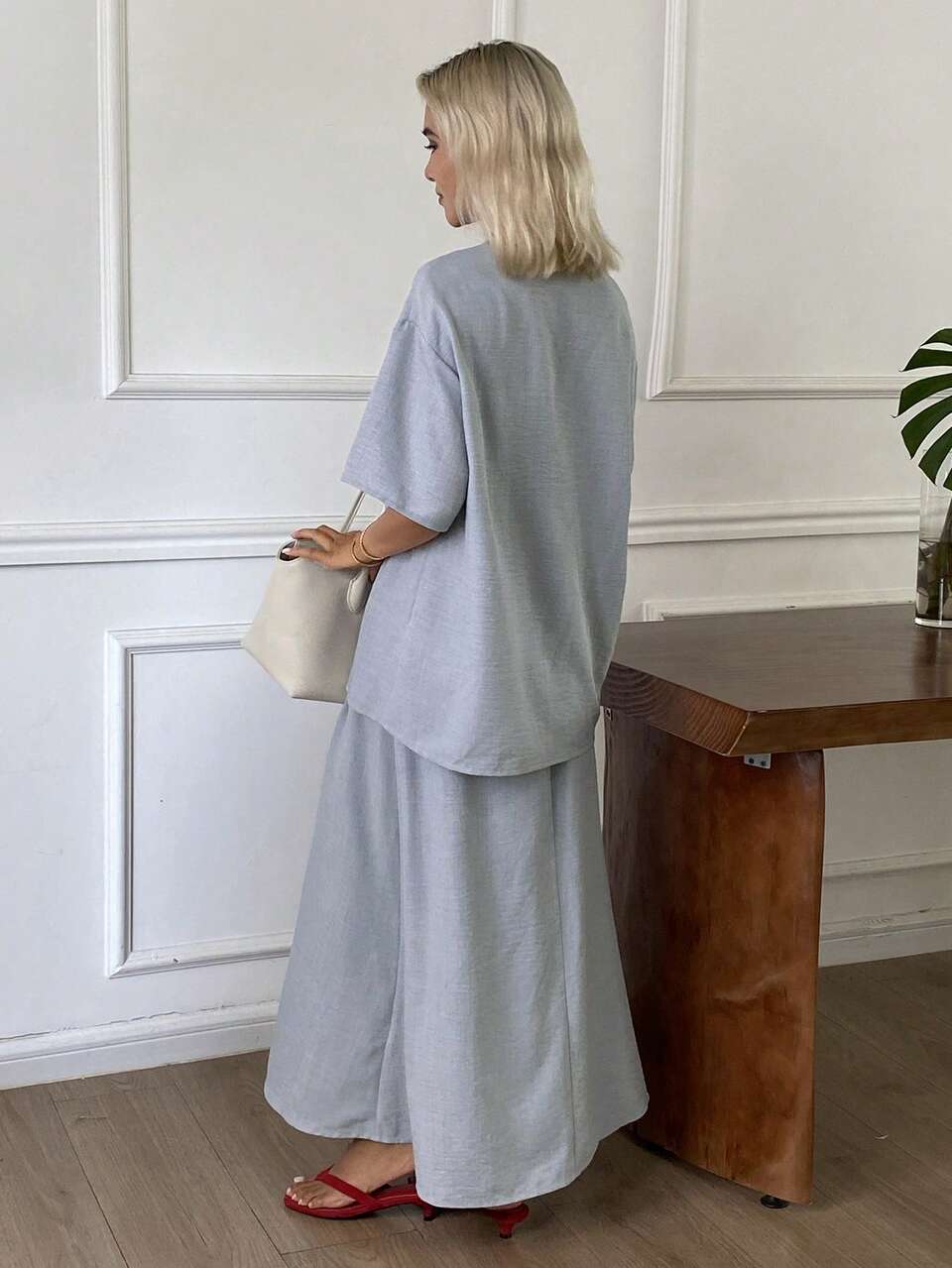 Spring/Summer Loose Casual Long Sleeve Shirt And Straight Leg Pants 2 Pieces Set For Women