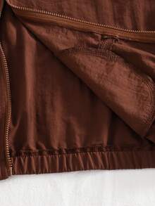 SHEIN Tween Girls Long Sleeve Fleece Fall Outfits Back To School Fall Casual Cute Daily Bow Striped Jacket Pants /Set Zipper Front - Brown - View 5