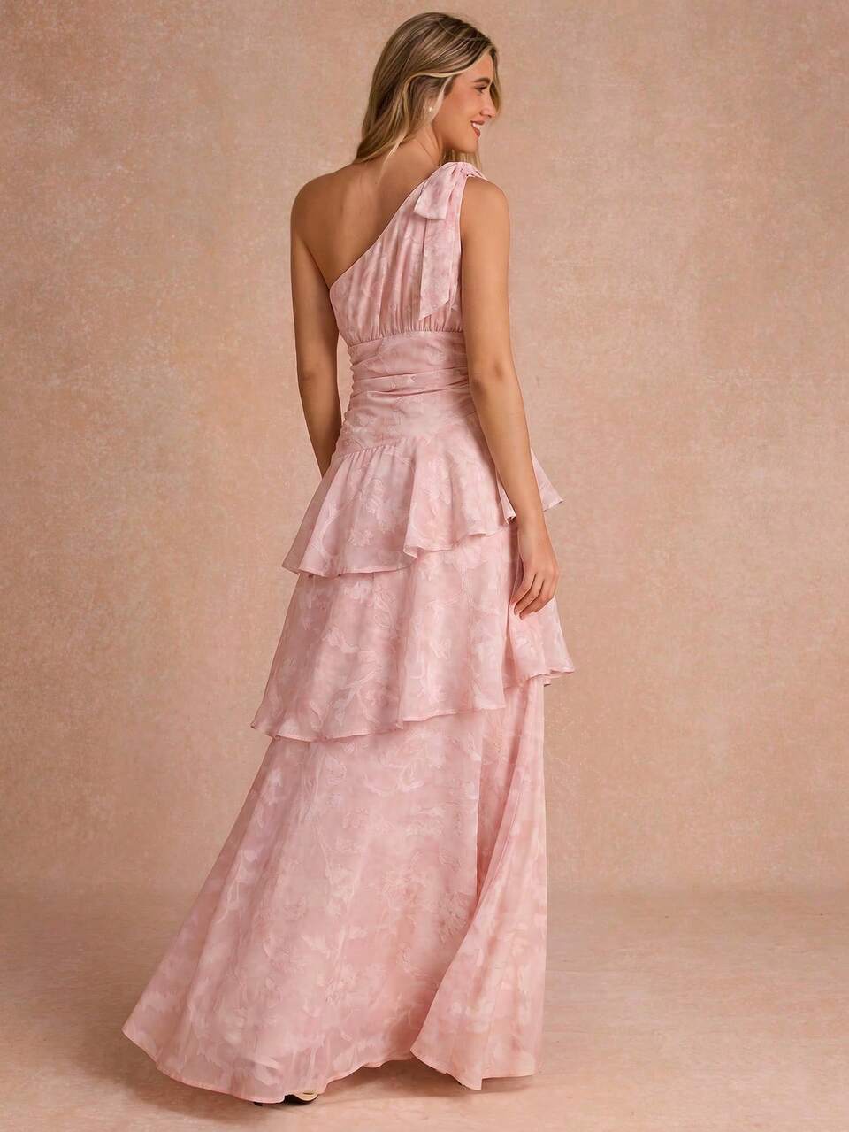 Enchnt Women's One Shoulder Ruched Elegant Waist-Cinching Long Dress For Party Holiday Dusty Pink Summer