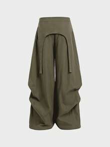 AXEPEAK Men's Solid Color Deconstructed Design Wide Leg Loose Casual Pants - Army Green - View 8