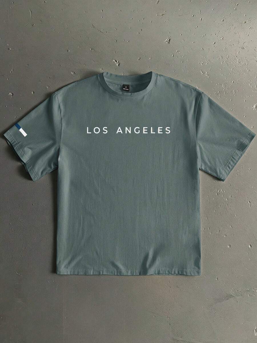 StoneGrade Plus Size Men's Summer Casual Letter Print T-Shirt - Green - View 1