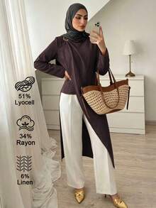 Elenzga Women's Elegant Commute Solid Color Wrap Blouse - Brown - View 4
