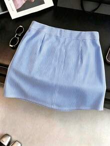 SHEIN Franclia Minimalist Versatile A-Line High Waist Skirt For Women, Casual Office Commute, Vacation, Party - Blue - View 2