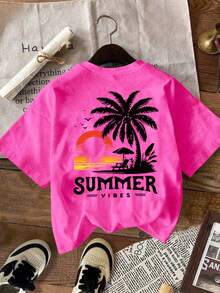 EMERY ROSE Raphic Tee Y2K 風格雙面印花夏季休閒女款上衣，復古圓領純色 T-shirt - 玫紅色 - 查看 2