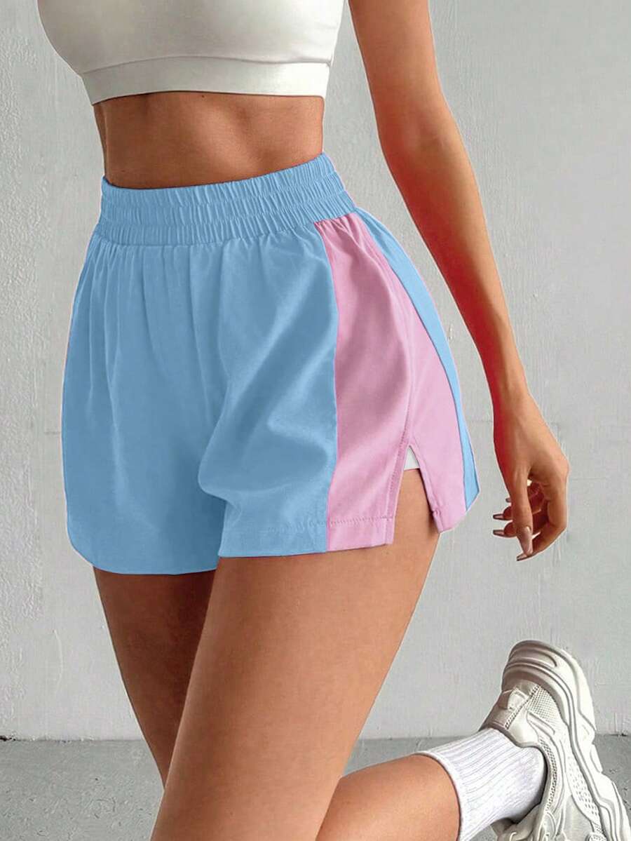 SHEIN Sovereign Charm 女款彈性腰拼色休閒百搭日常旅行運動短褲 - 彩色 - 查看 1