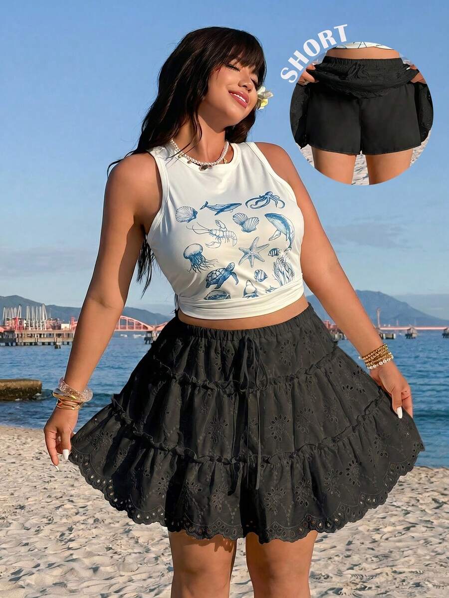 GalTyme Spring Summer New Casual Boho Skirt For Outings Beach Daily Wear Parties Back To School Graduation Vacation Weddings Black Plus Size