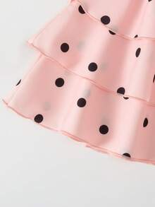 SHEIN Playful Pals 2026夏季新款女童黑白波點蛋糕裙套裝，交叉肩帶設計甜美酷感2件套，女嬰韓系優雅度假公主裙 - 粉色 - 查看 5