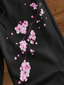TOKVUE 男士街頭風INS休閒印花寬鬆長褲，櫻花圖案，適合戶外音樂節、夜店，男友/丈夫禮物、週年紀念禮物，黑色休閒運動長褲 - 黑色 - 查看 4