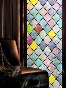 1 Roll Retro Diamond Window Decorative Privacy Film, Rainbow Grid Pattern, Non-Adhesive UV Blocking Static Cling Window Film, Suitable For Home Decor - multicolor - View 10