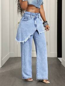 BamGleam Casual Y2k 2000s Comfortable Wrap Women's Jeans Night Out Aqua Blue Summer - Blue - View 6