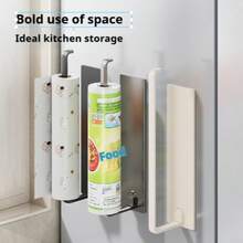 No Drill Magnetic Kitchen Paper Towel Holder, Wall Mount Roll Paper & Plastic Wrap Rack, Multi-Functional Storage Organizer - multicolor - View 2