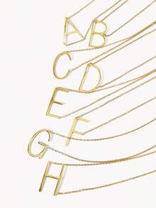 Opalesca 1pc Letter Pendant Necklace, Stainless Steel Jewelry - Yellow Gold - View 2