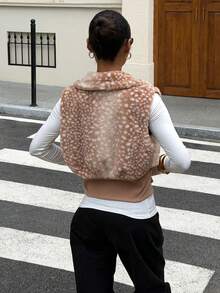 Muchica Women's Stand Collar Zipper Fashion Versatile Winter Faux Fur Vest - Brown - View 2