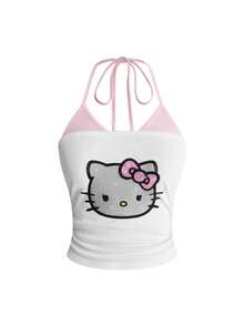 HELLO KITTY AND FRIENDS | ROMWE Y2K 水鑽掛脖背心與低腰短褲 2 件套女裝 - 淺粉色 - 查看 4