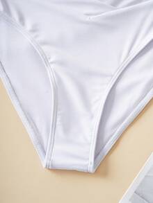 SHEIN Swim 纯色交叉腰带三角形白色比基尼泳裤 - 白色 - 查看 5